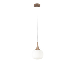 "Sospensione JAIPUR in metallo color legno e diffusore in vetro bianco 17 cm. Ø"