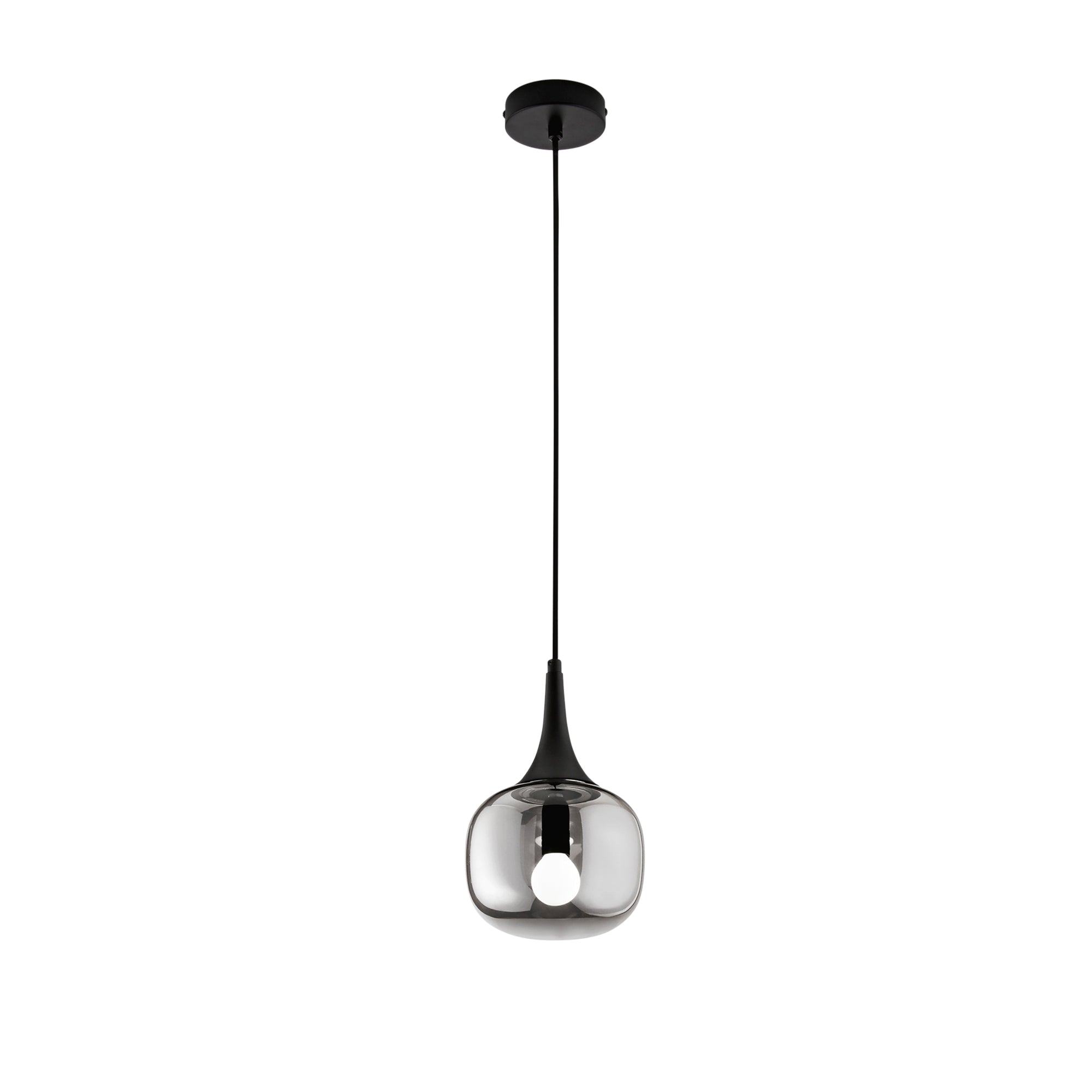 "Sospensione JAIPUR in metallo nero e diffusore in vetro fumè 17 cm. Ø"