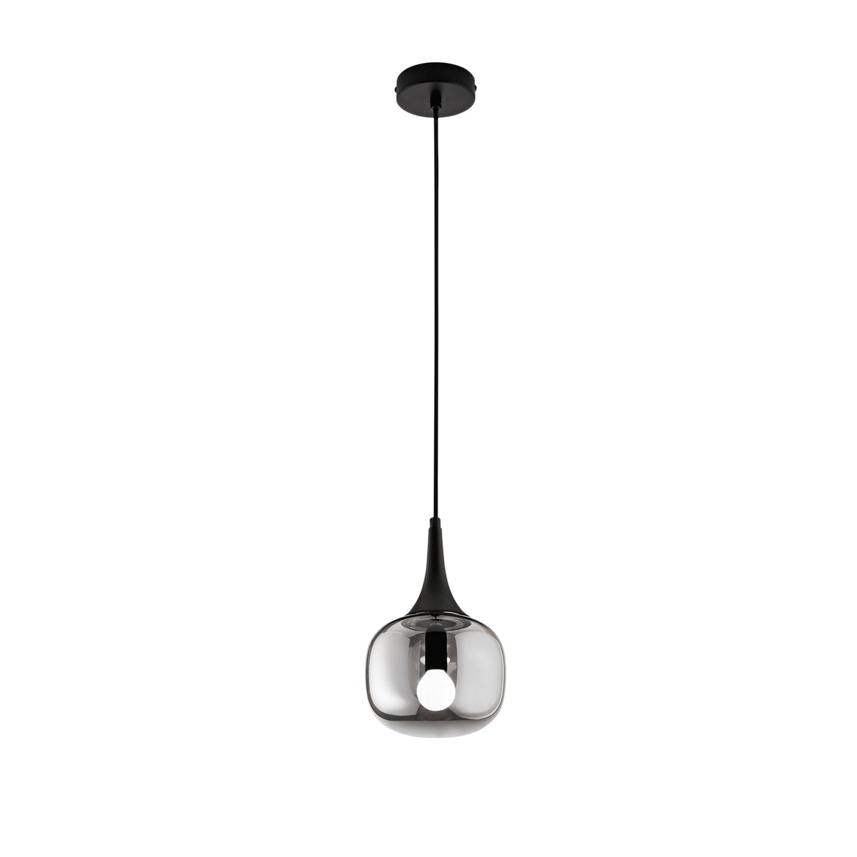 "Sospensione JAIPUR in metallo nero e diffusore in vetro fumè 17 cm. Ø"