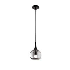 "Sospensione JAIPUR in metallo nero e diffusore in vetro fumè 17 cm. Ø"
