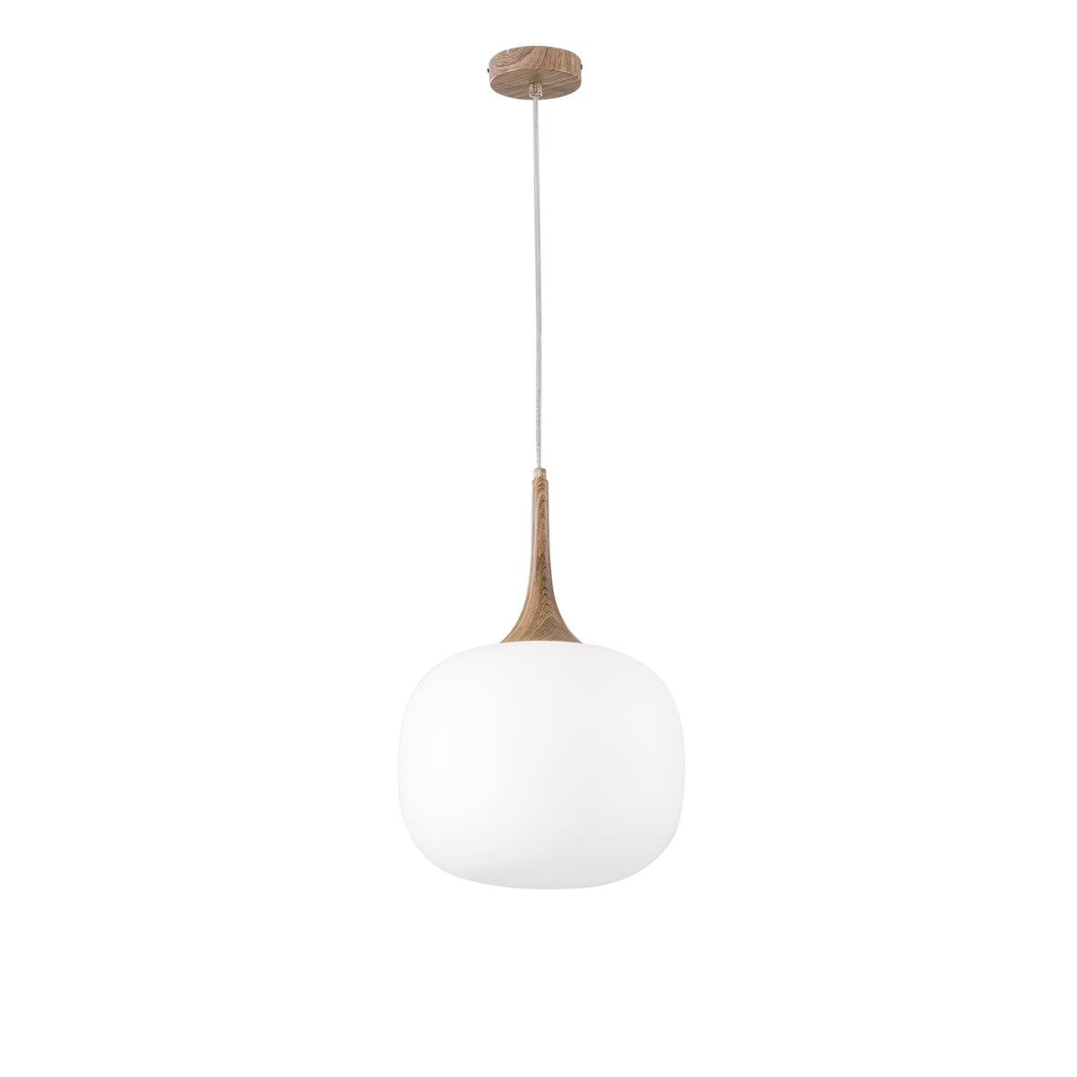 "Sospensione JAIPUR in metallo color legno e diffusore in vetro bianco 30 cm. Ø"