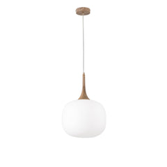 "Sospensione JAIPUR in metallo color legno e diffusore in vetro bianco 30 cm. Ø"