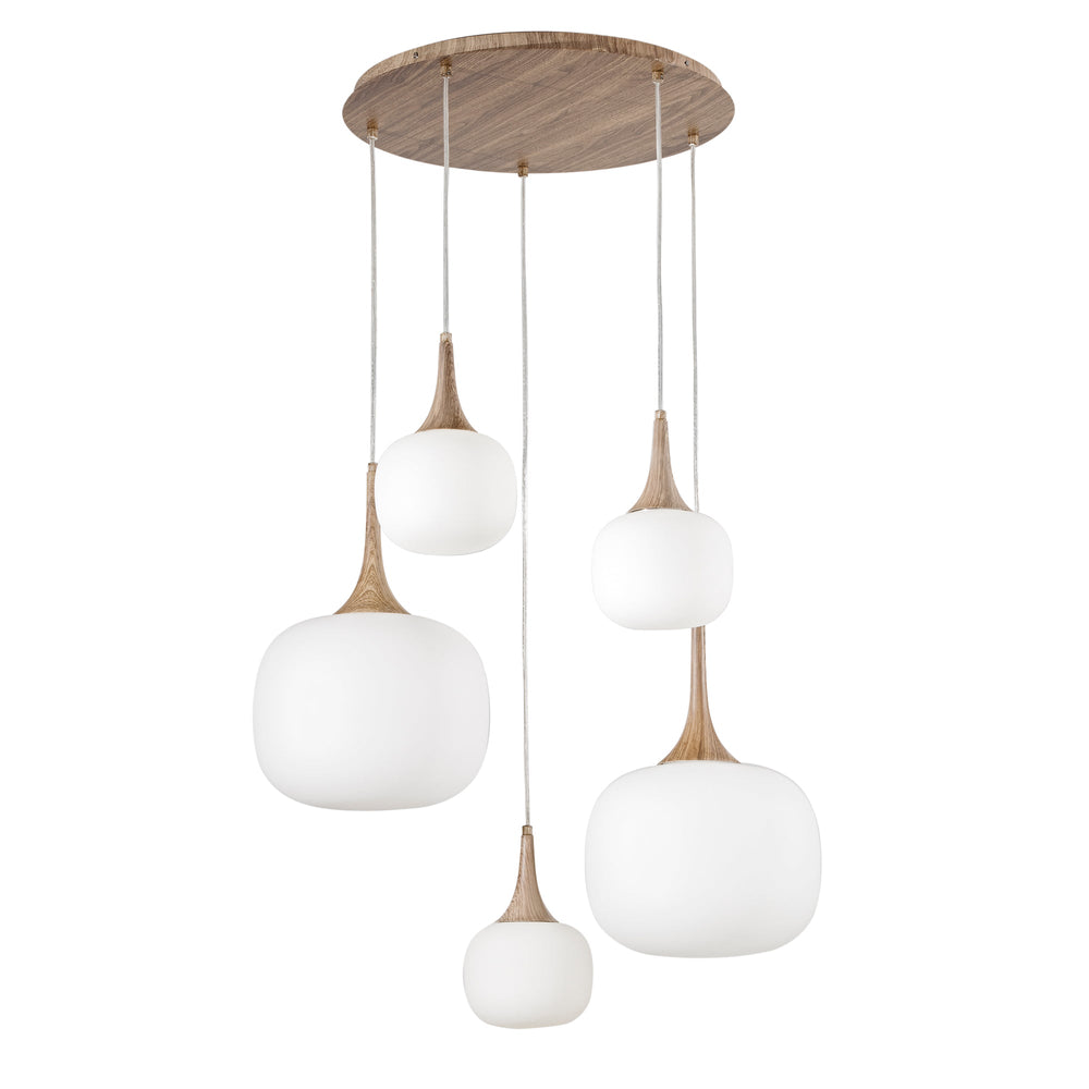 SOSPENSIONE JAIPUR BIANCA/LEGNO 2XE27+3XE14 70X70X200CM
