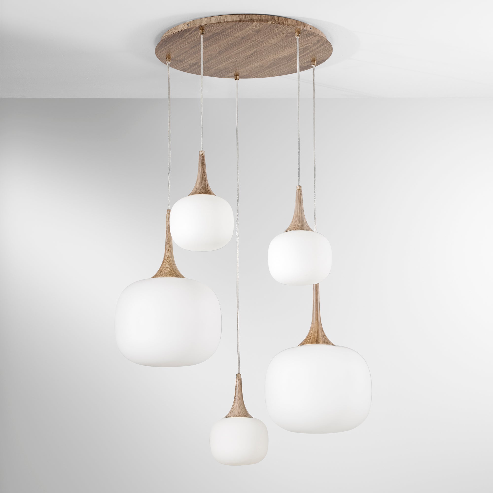 SOSPENSIONE JAIPUR BIANCA/LEGNO 2XE27+3XE14 70X70X200CM