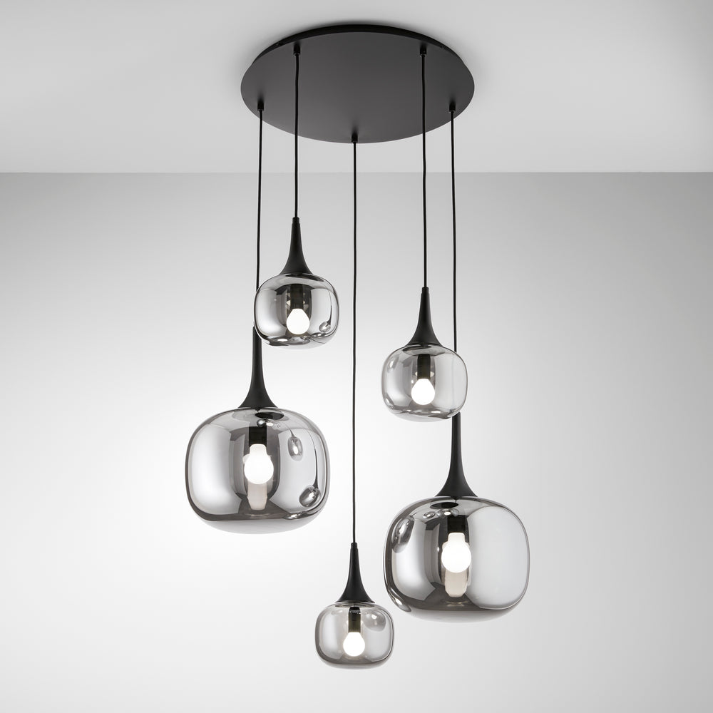 SOSPENSIONE JAIPUR FUME'/NERA 2XE27+3XE14 70X70X200CM