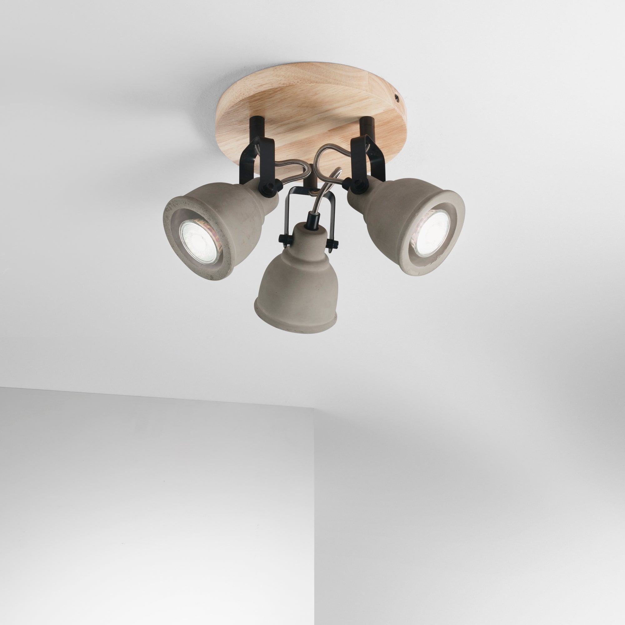 PLAFONIERA KISA GRIGIA/LEGNO 3XGU10 20X20X20,3CM