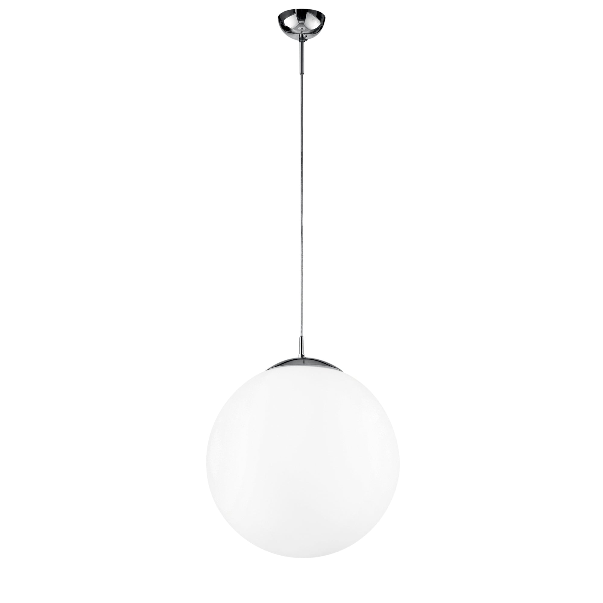 "Sospensione CITY in metallo cromato con diffusore singolo in vetro bianco 35 cm."