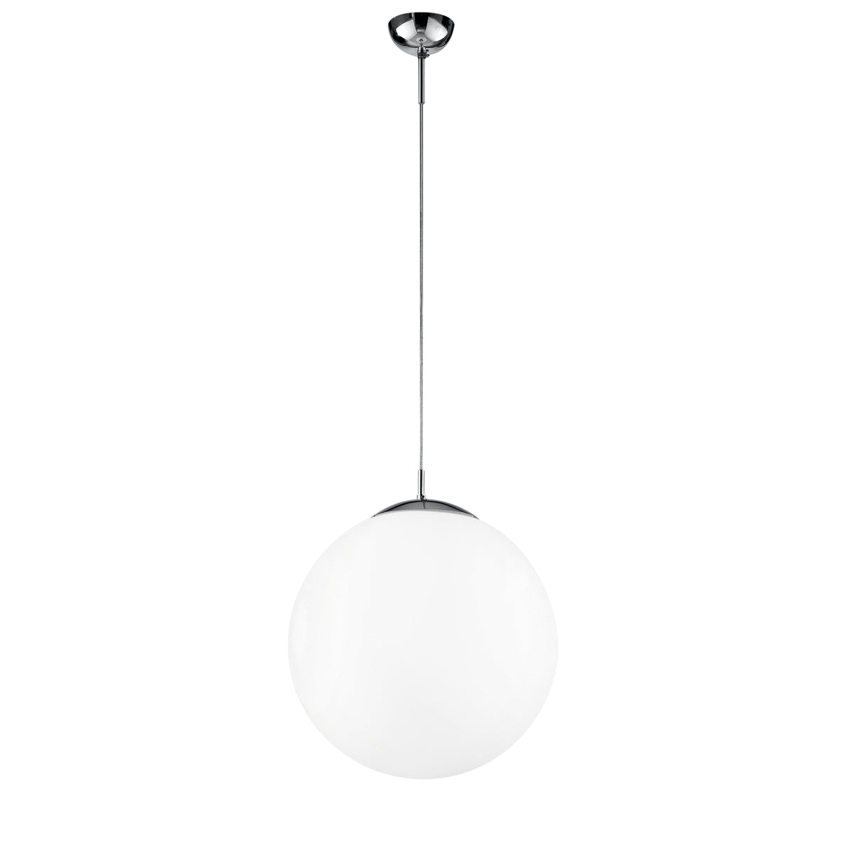 "Sospensione CITY in metallo cromato con diffusore singolo in vetro bianco 35 cm."