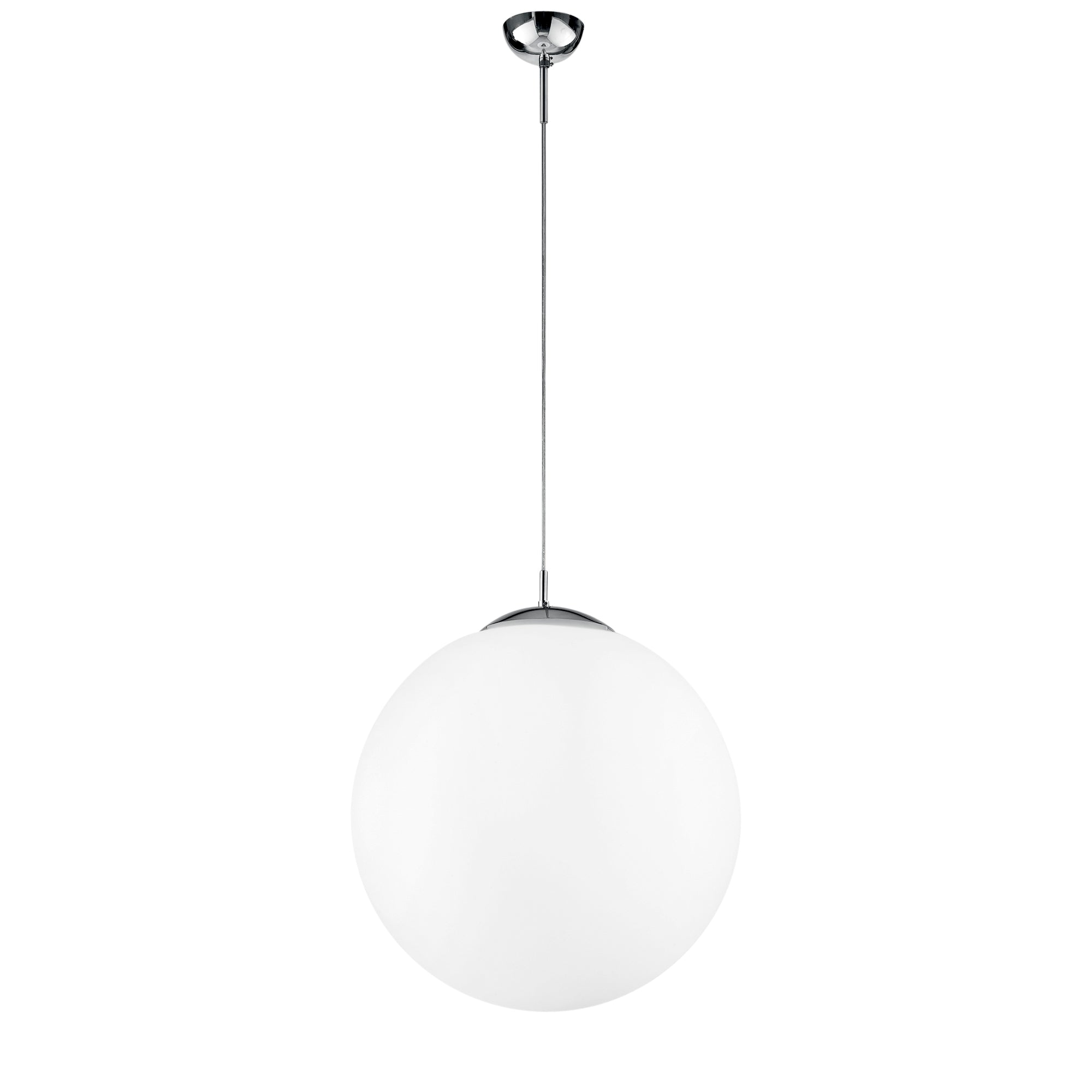 "Sospensione CITY in metallo cromato con diffusore singolo in vetro bianco 45 cm."