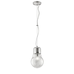 "Sospensione LAMPADINA in alluminio cromato e diffusore in vetro 15 cm."