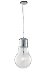 "Sospensione LAMPADINA in alluminio cromato e diffusore in vetro 30 cm."