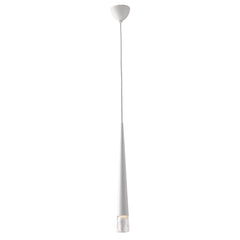 "Sospensione LANCELOT conica in metallo bianco con diffusore in vetro."
