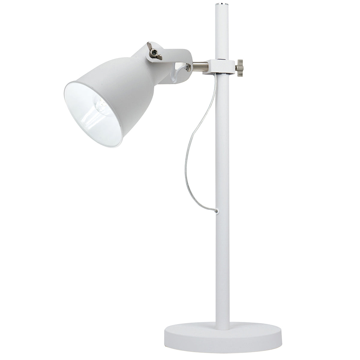 "Lampada da tavolo LEGEND in metallo bianco con finiture nichel"