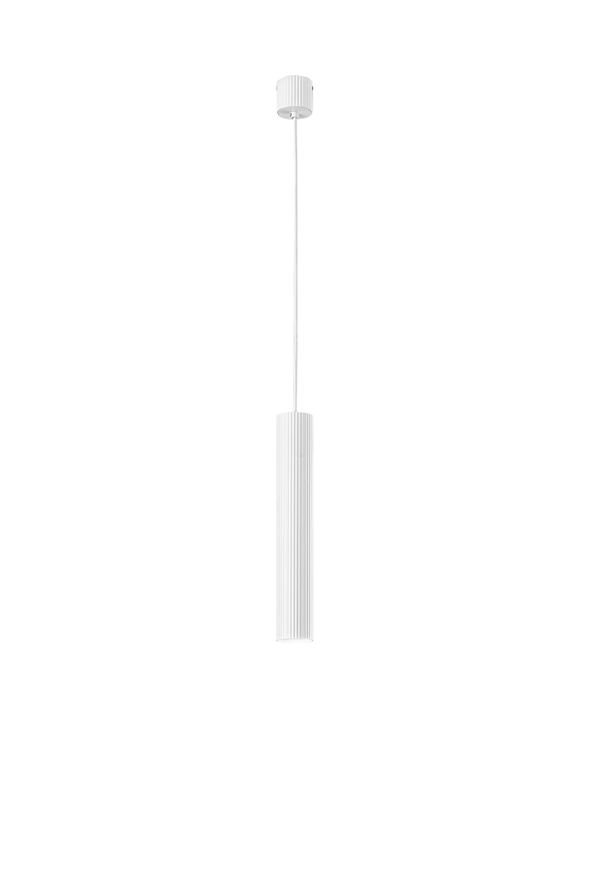 "Sospensione LORD bianco in acciaio e alluminio punto luce singolo h 240cm."