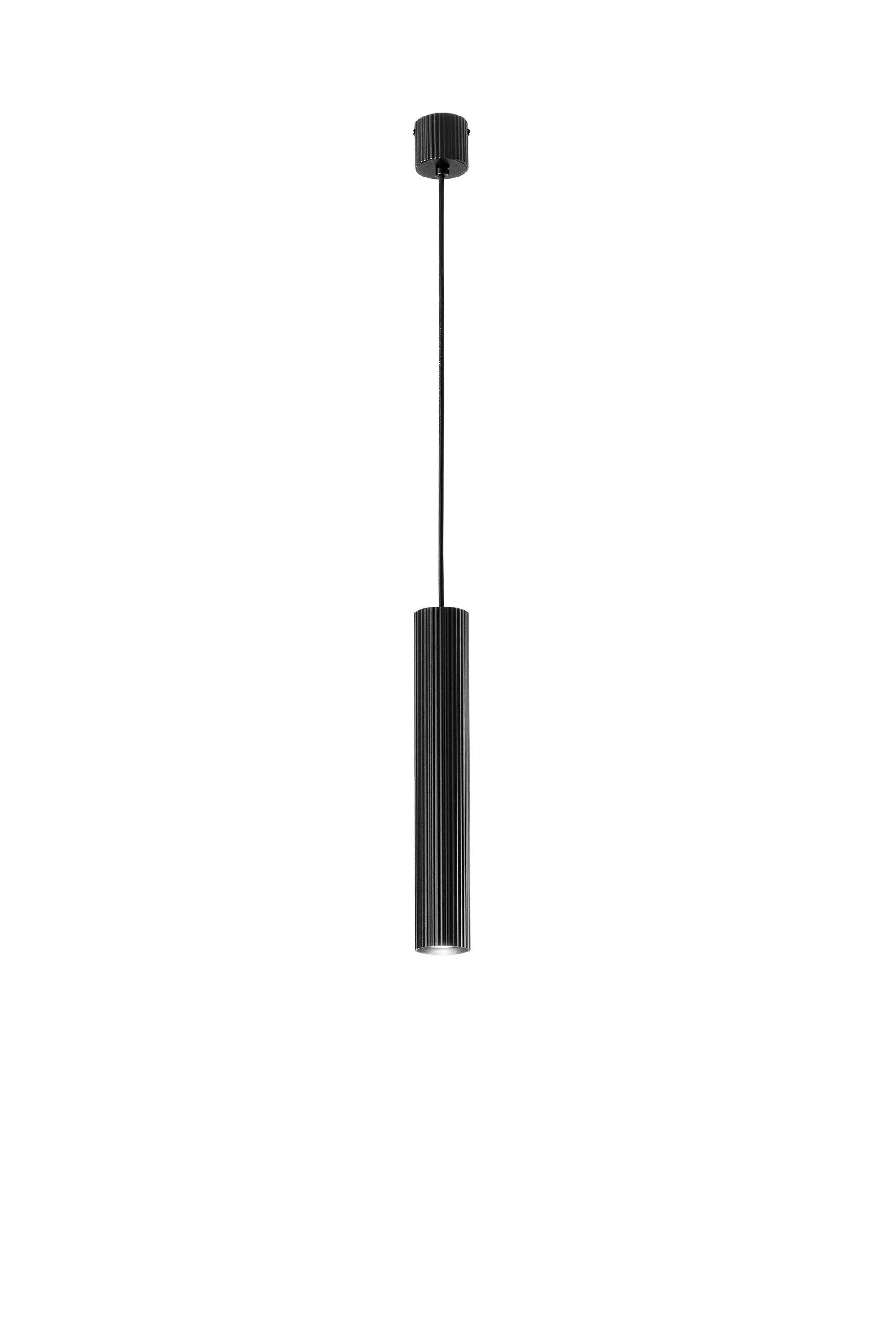 "Sospensione LORD nero in acciaio e alluminio punto luce singolo h240cm."