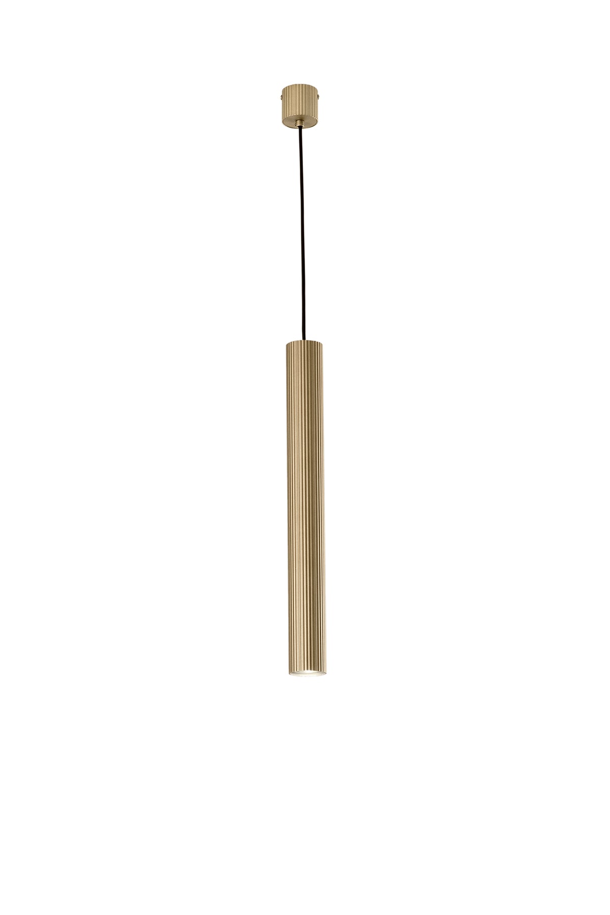 "Sospensione LORD oro in acciaio e alluminio punto luce singolo h 255cm."