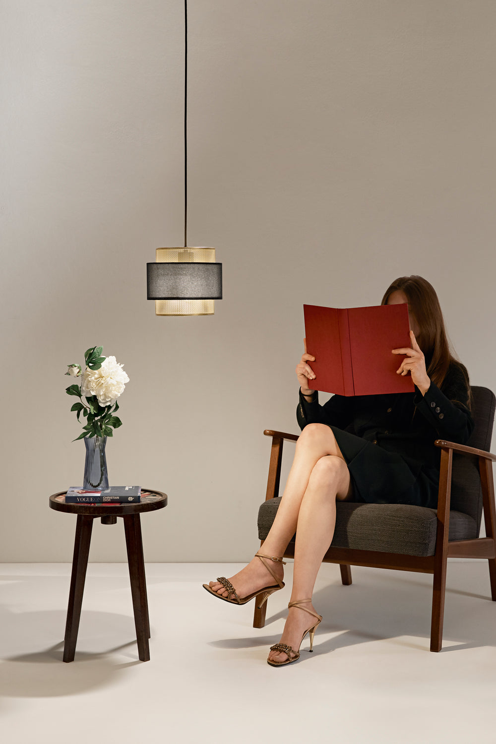 SOSPENSIONE LOUNGE SINGOLO PENDENTE ORO E NERO IN METALLO 1XE27 D21X200CM
