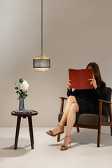 SOSPENSIONE LOUNGE SINGOLO PENDENTE ORO E NERO IN METALLO 1XE27 D21X200CM
