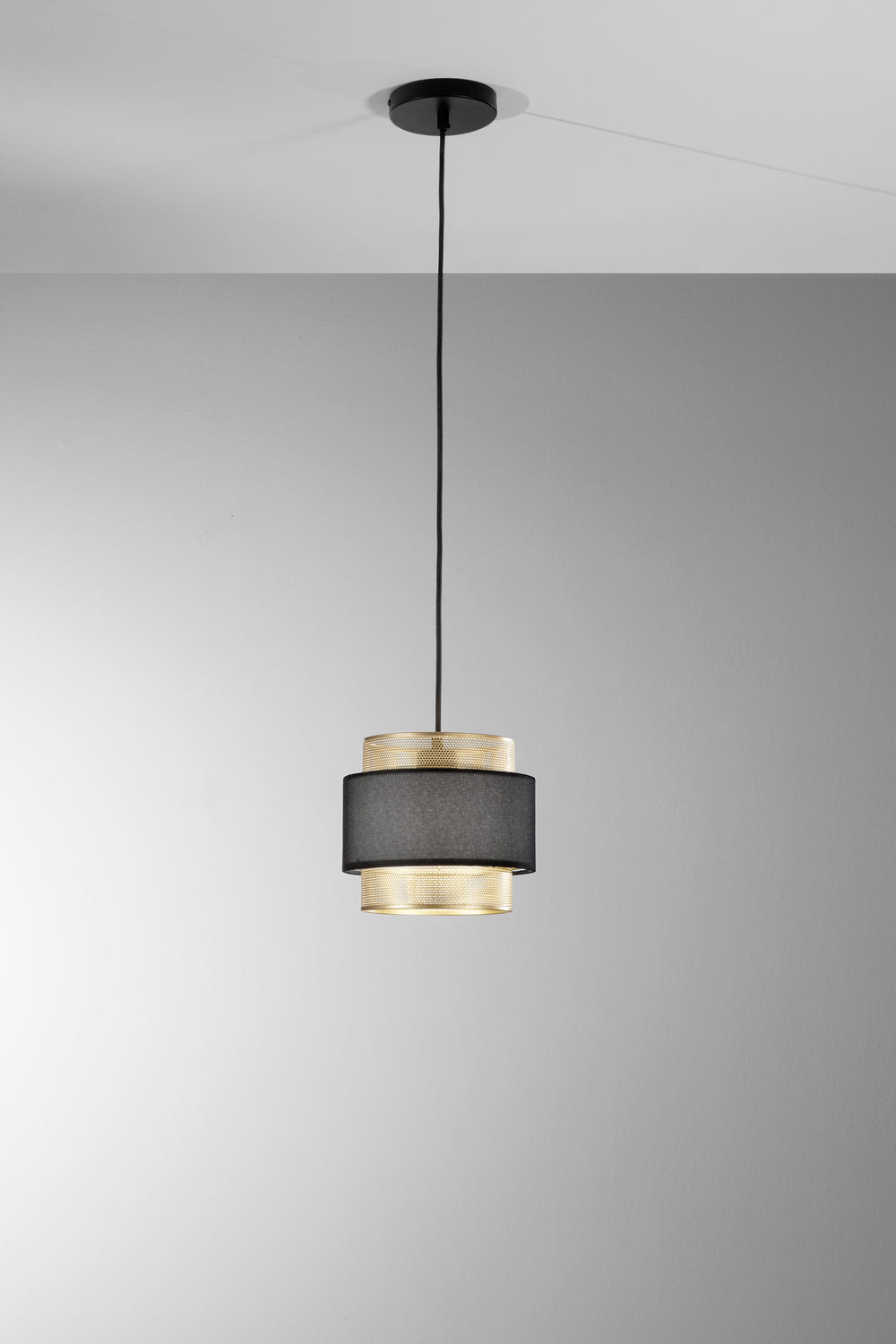 SOSPENSIONE LOUNGE SINGOLO PENDENTE ORO E NERO IN METALLO 1XE27 D21X200CM