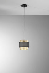 SOSPENSIONE LOUNGE SINGOLO PENDENTE ORO E NERO IN METALLO 1XE27 D21X200CM