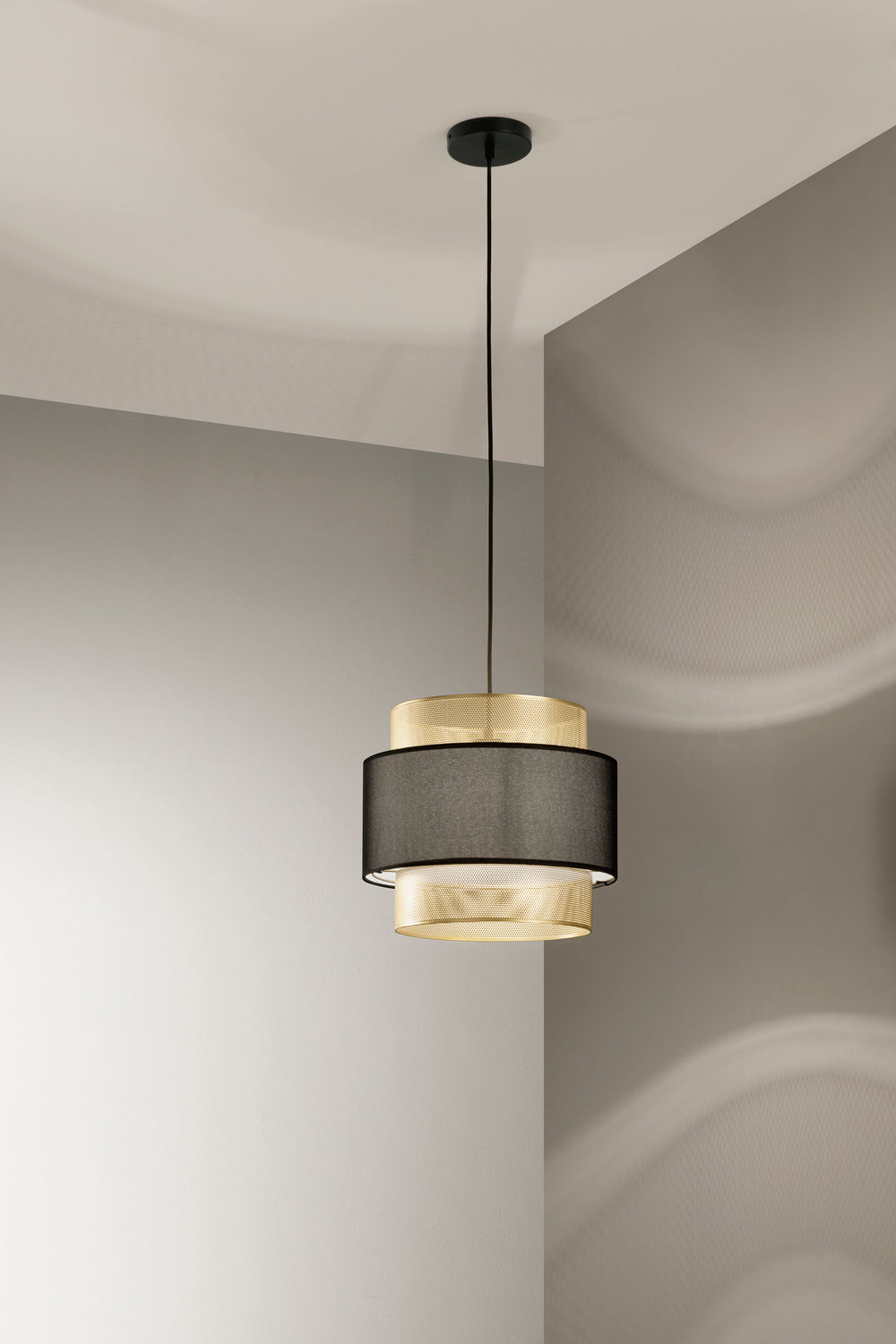SOSPENSIONE LOUNGE SINGOLO PENDENTE ORO E NERO IN METALLO 1XE27 D35X200CM