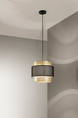 SOSPENSIONE LOUNGE SINGOLO PENDENTE ORO E NERO IN METALLO 1XE27 D35X200CM