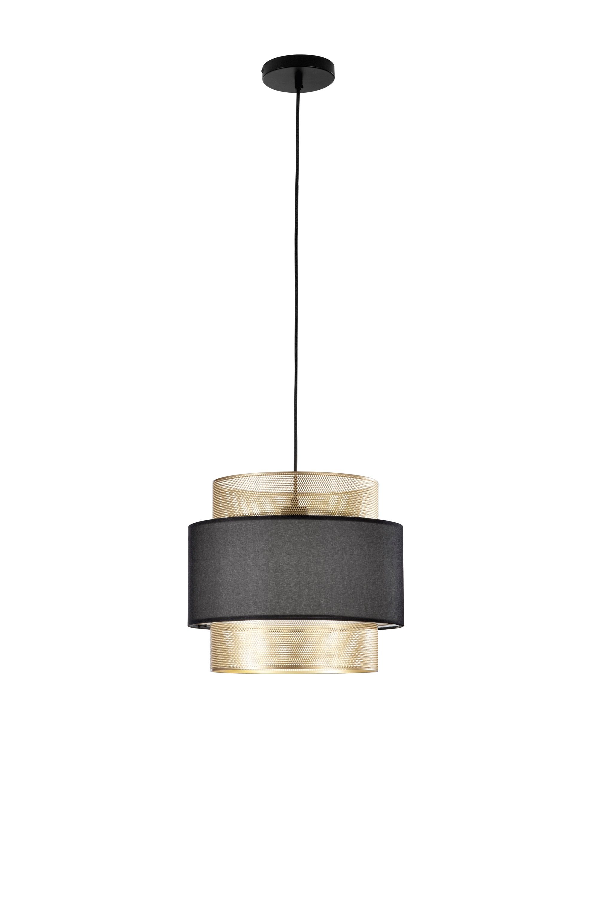 SOSPENSIONE LOUNGE SINGOLO PENDENTE ORO E NERO IN METALLO 1XE27 D35X200CM