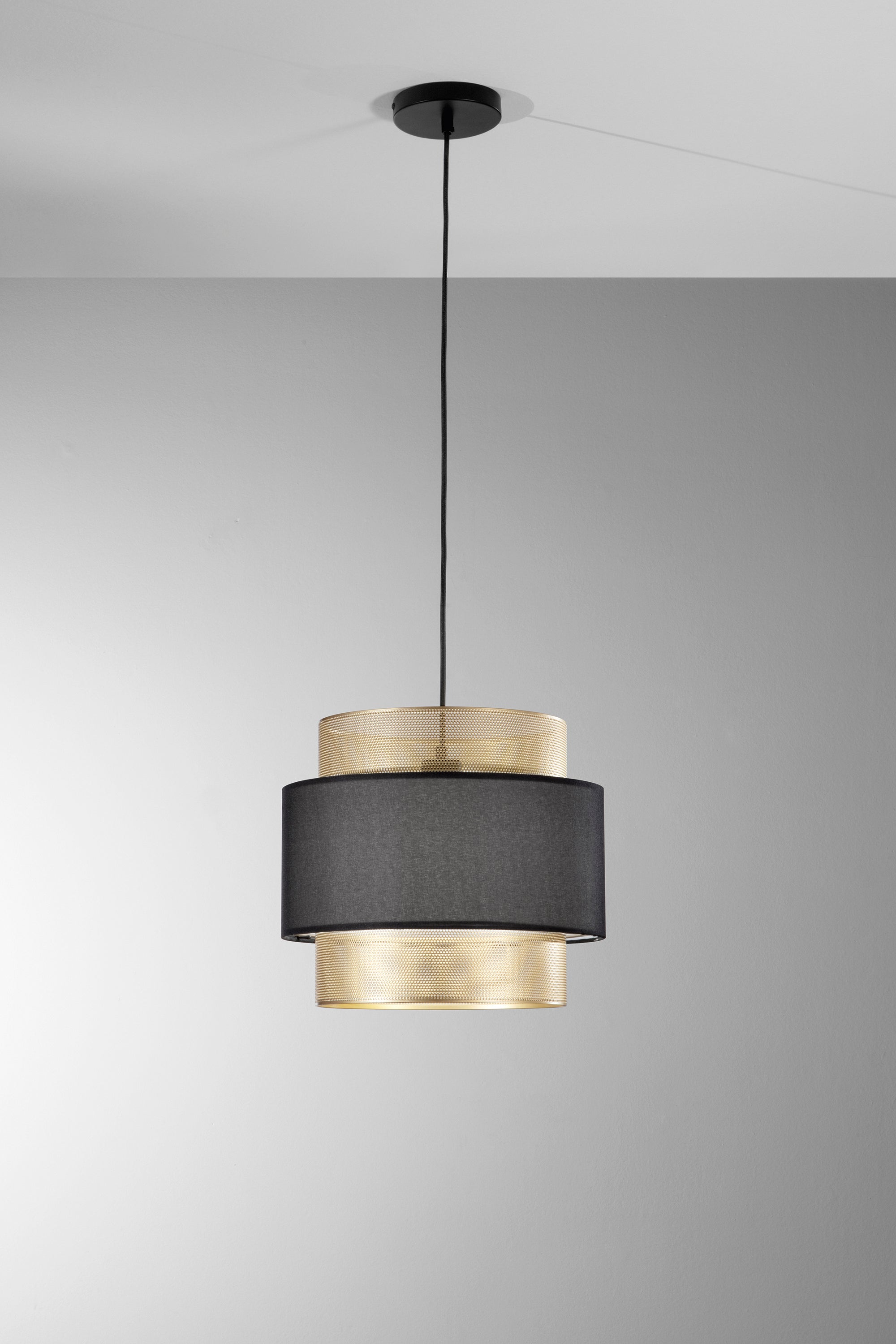SOSPENSIONE LOUNGE SINGOLO PENDENTE ORO E NERO IN METALLO 1XE27 D35X200CM