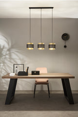 SOSPENSIONE LOUNGE TRE PENDENTI ORO E NERO IN METALLO 3XE27 85X21X200CM