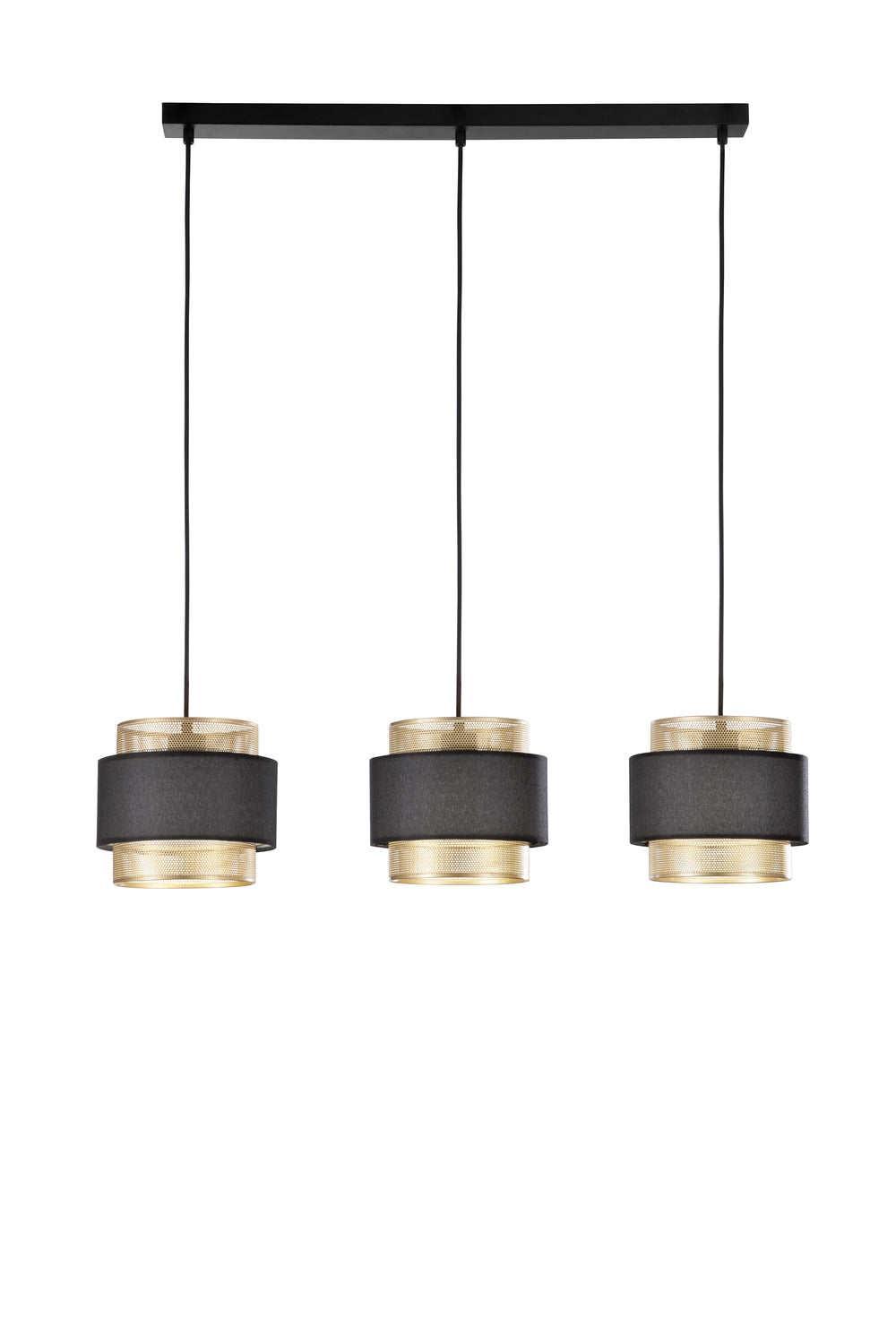 SOSPENSIONE LOUNGE TRE PENDENTI ORO E NERO IN METALLO 3XE27 85X21X200CM