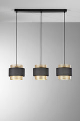 SOSPENSIONE LOUNGE TRE PENDENTI ORO E NERO IN METALLO 3XE27 85X21X200CM