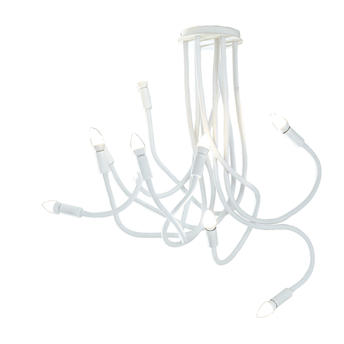 "Plafoniera LOVER in metallo bianco con 9 bracci flessibile"