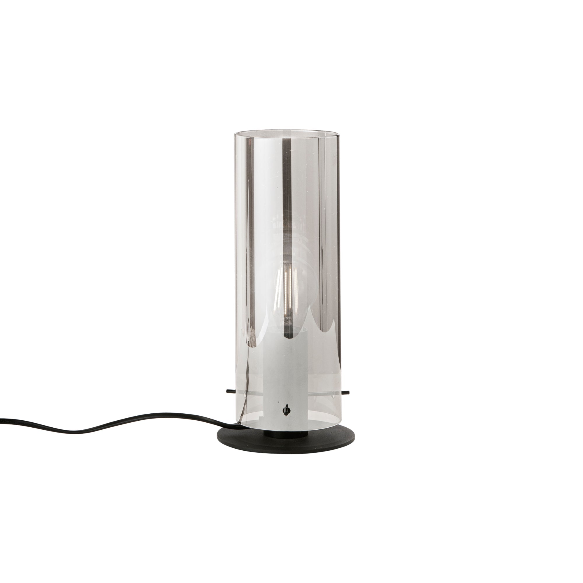 "Lampada da tavolo MAGIC in metallo nero e diffusore in vetro fumè"