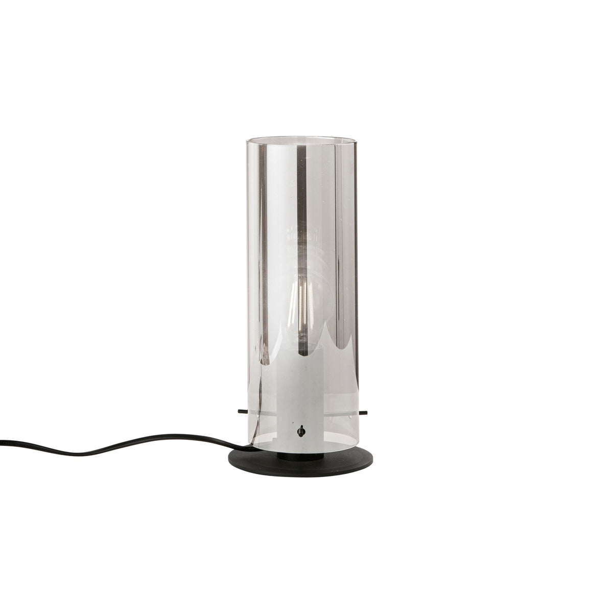 "Lampada da tavolo MAGIC in metallo nero e diffusore in vetro fumè"