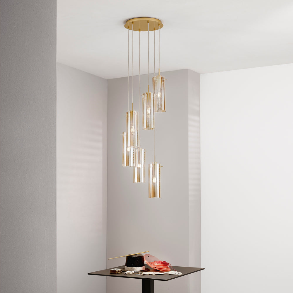 SOSPENSIONE MAGIC ORO/AMBRA 6XE27 35X35X150CM