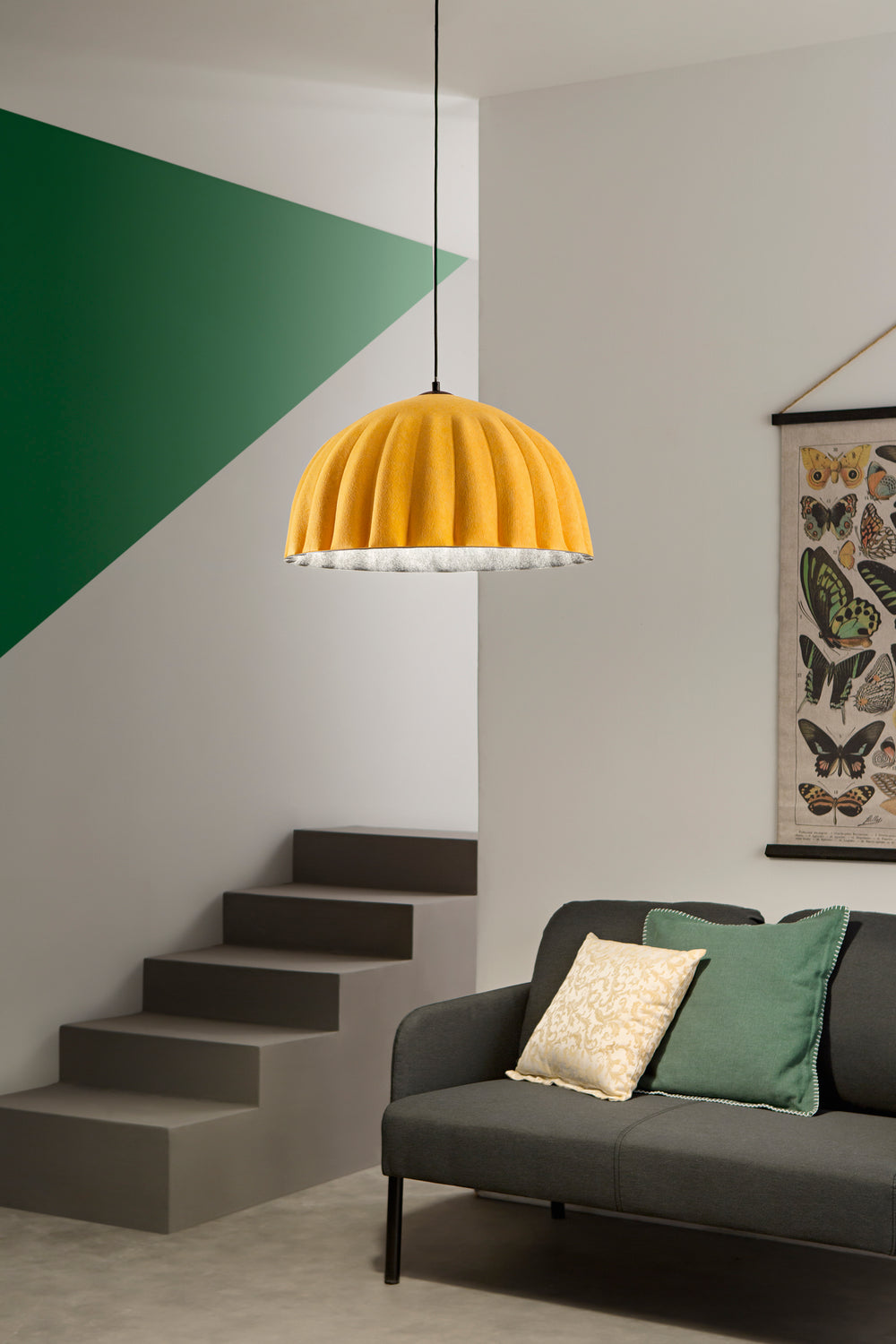 SOSPENSIONE MIDI IN FELTRO ARANCIO/GRIGIO CAVO 2M PARALUME 53CM 1XE27