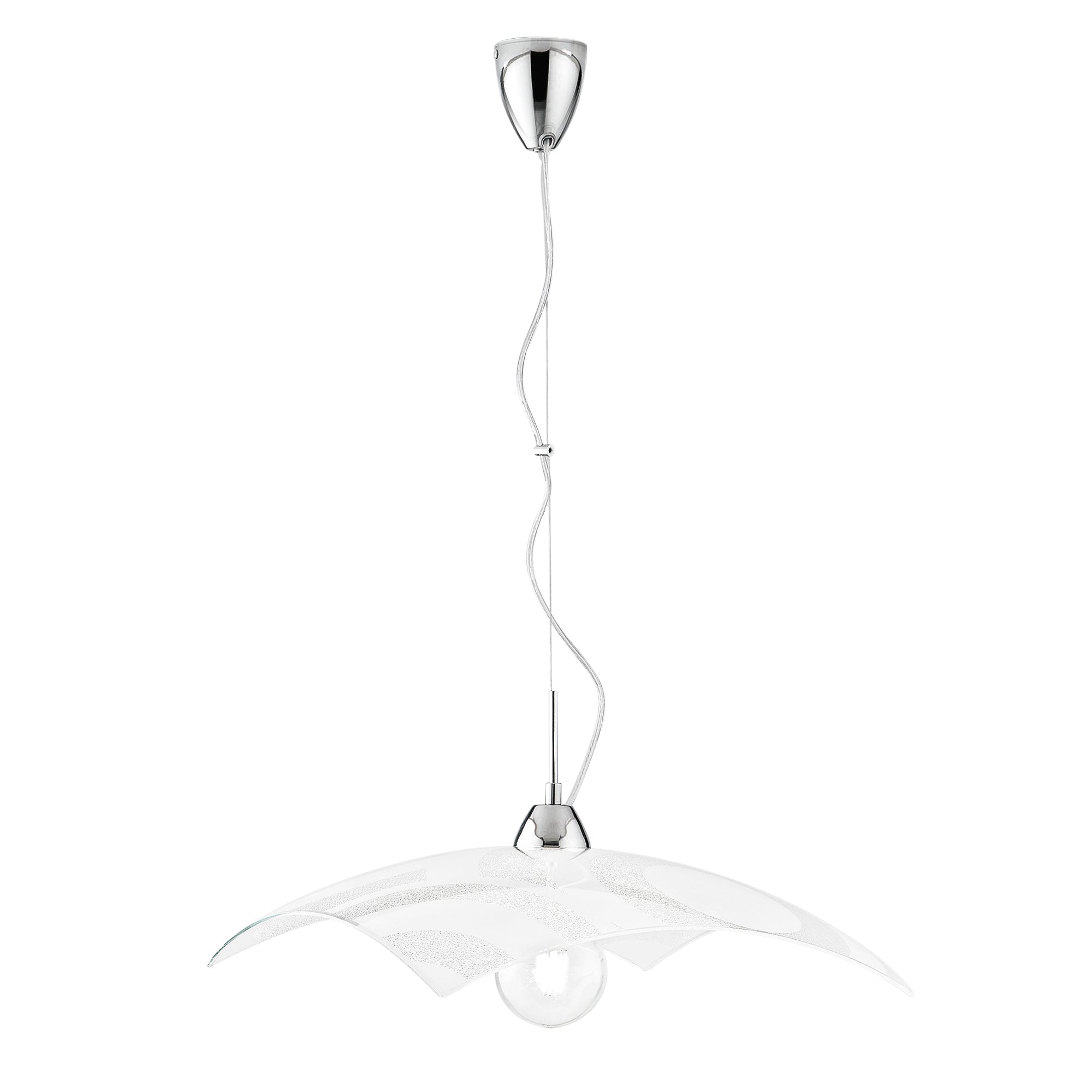 "Sospensione MIRO' in vetro bianco, 1 punto luce, h110cm. diffusore quadrato 45 cm."