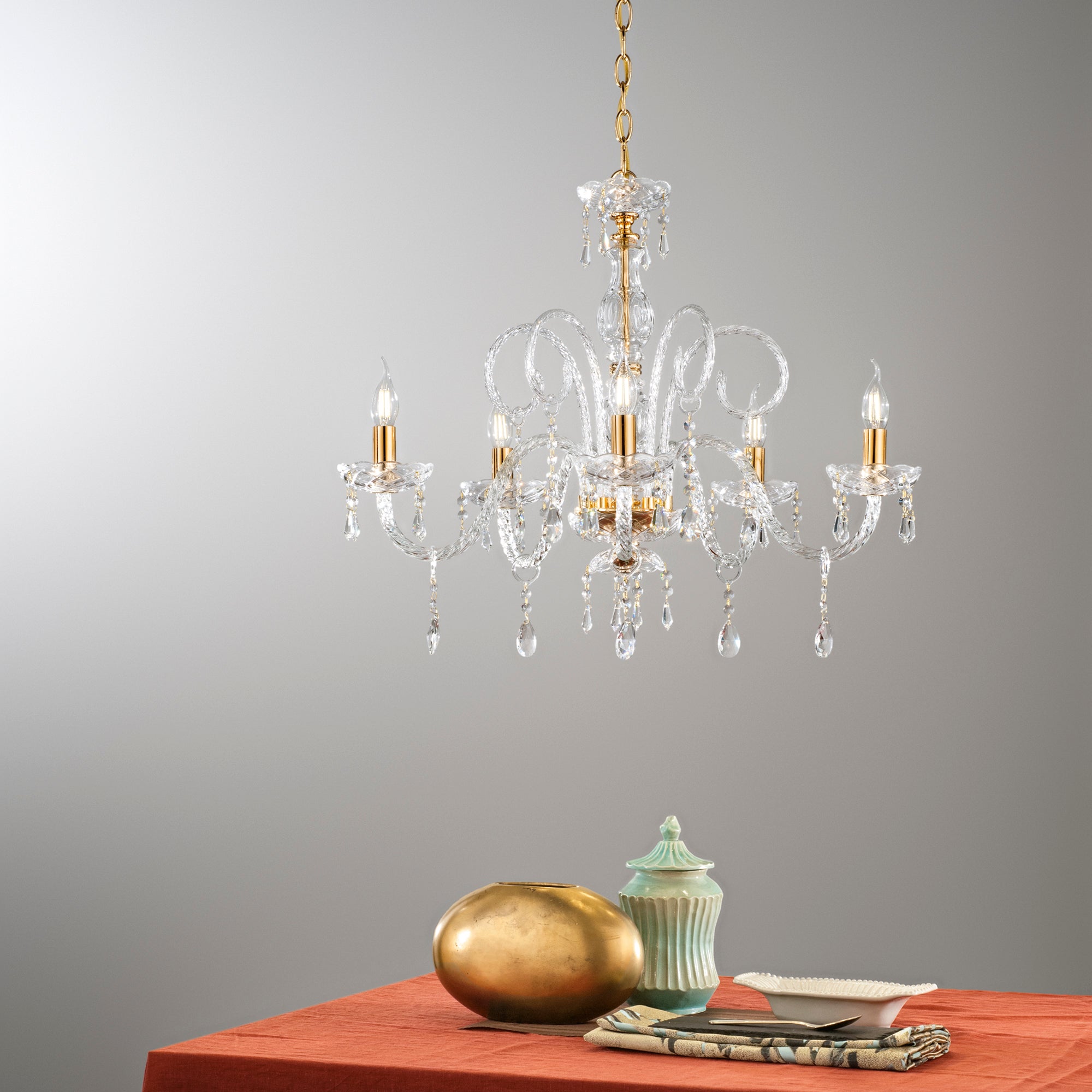 LAMPADARIO MONALISA ORO 5XE14 70X145CM