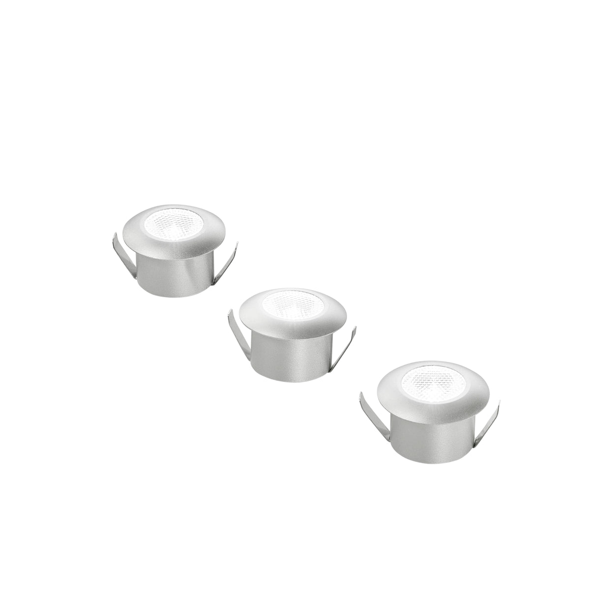 "Kit 3 incassi LED ASSO rotondi in alluminio argentato con accessori luce naturale"