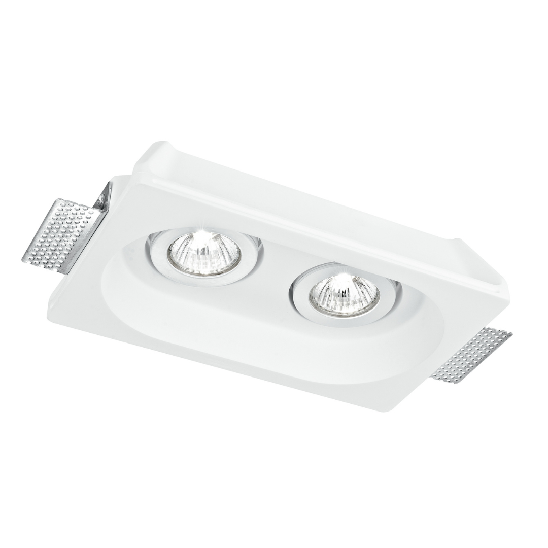 Incasso MORGANA quadrato in gesso bianco verniciabile orientabile 2 x GU10