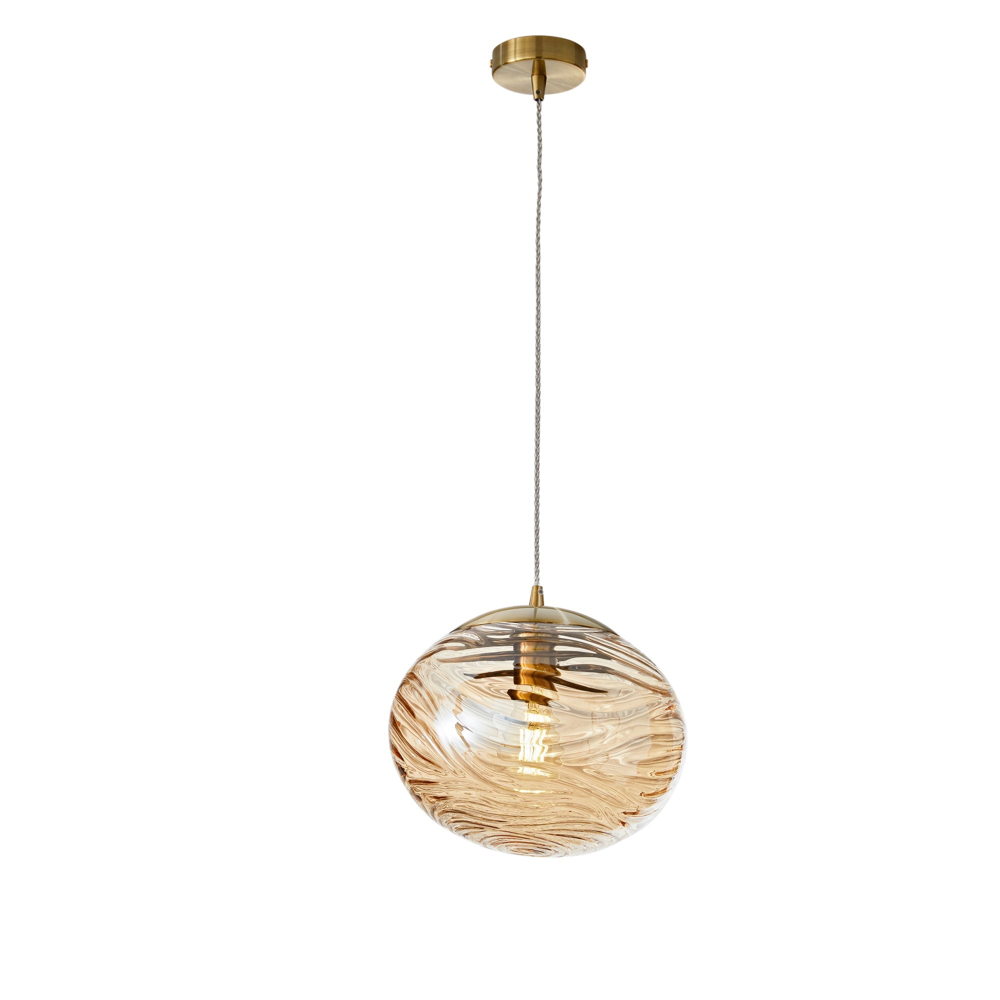 "Sospensione NEREIDE 1 luce in vetro champagne ad onde concentriche"