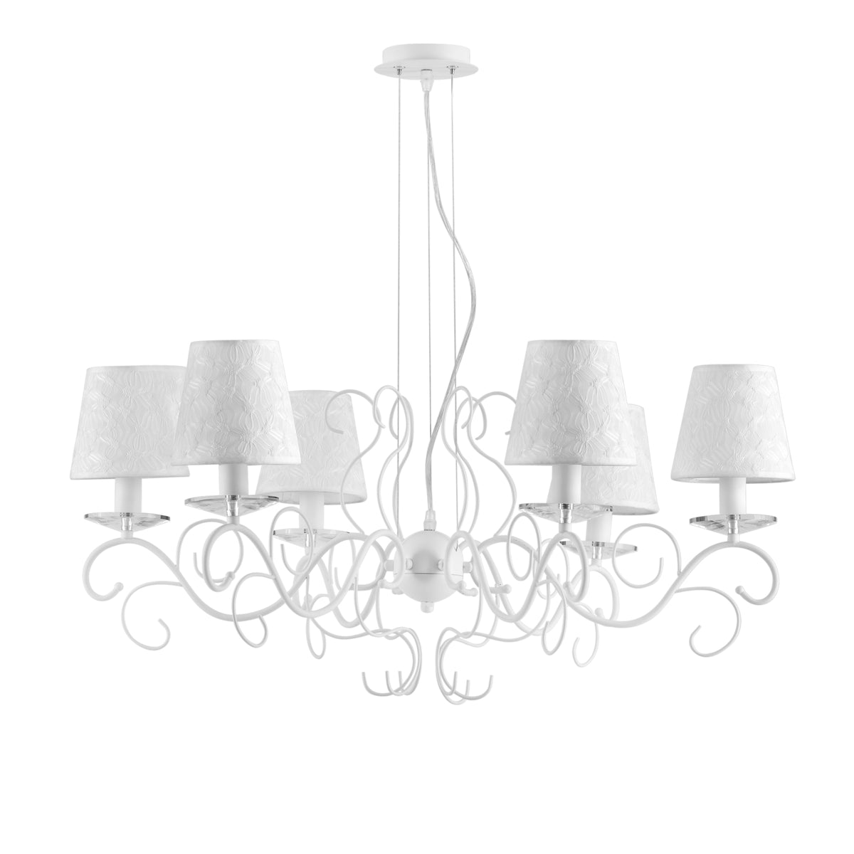 "Lampadario PERLA in metallo bianco e cristallo con sei punti luce"