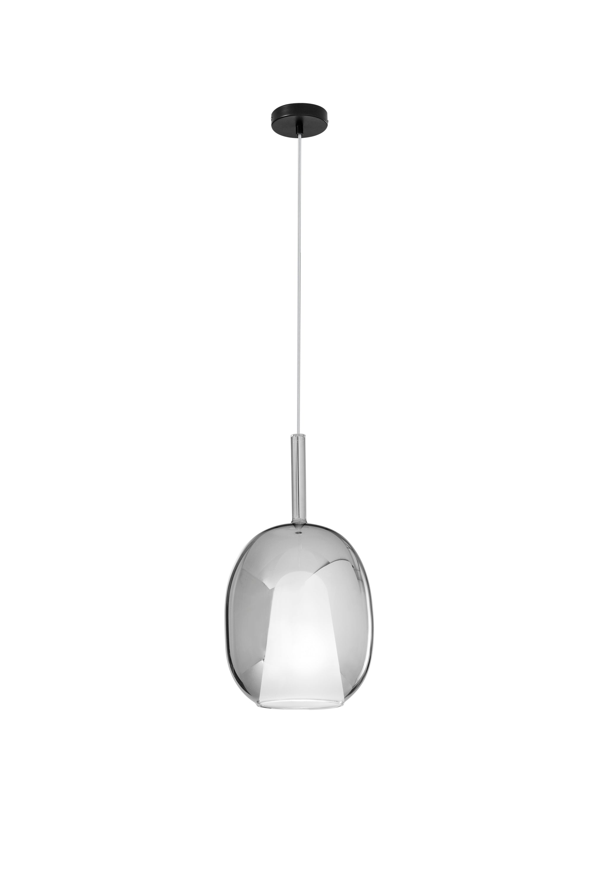 "Pendente Pirex grigio con doppio vetro h 45cm. Ø 25cm."