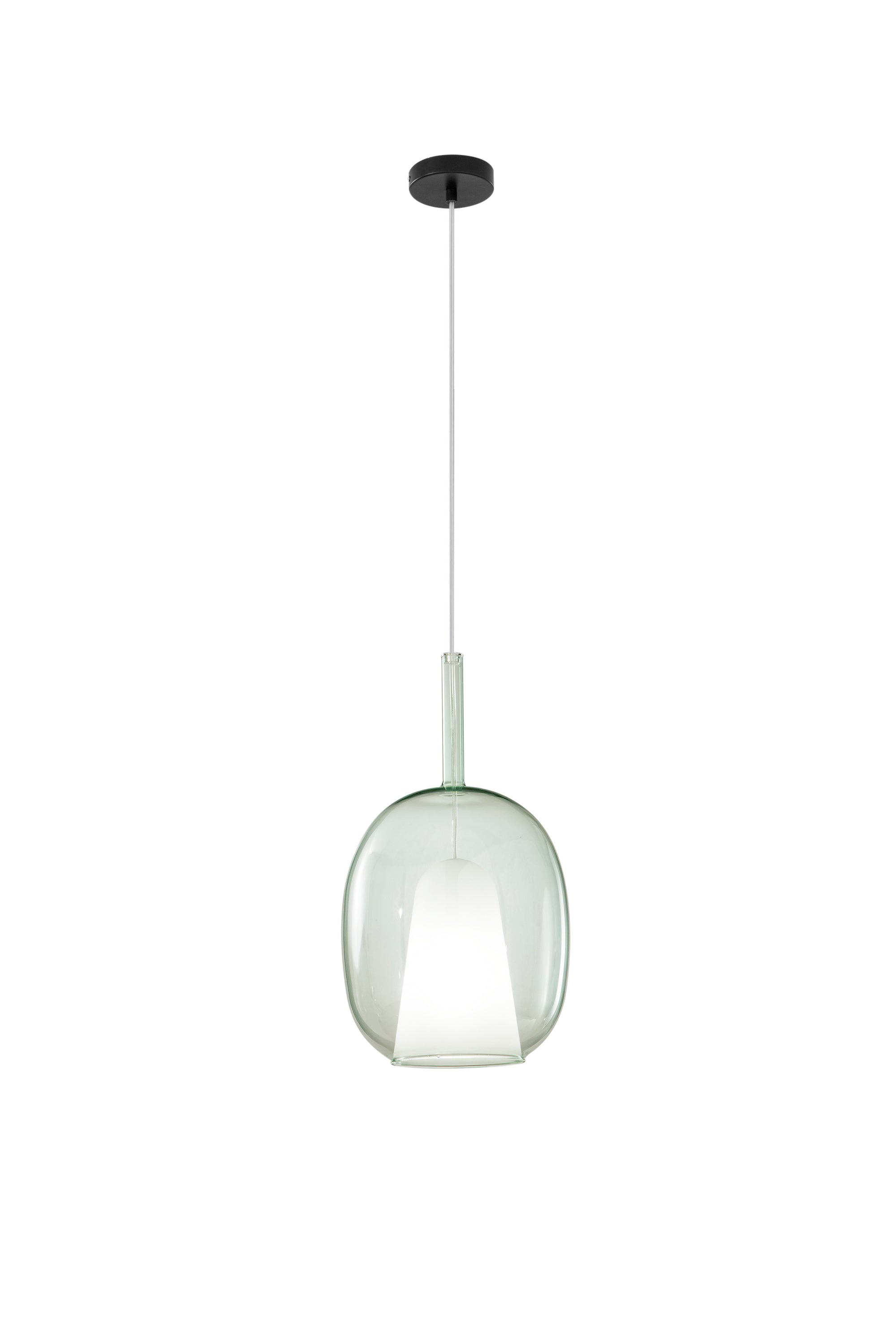"Pendente Pirex verde con doppio vetro h 45cm. Ø 25cm."