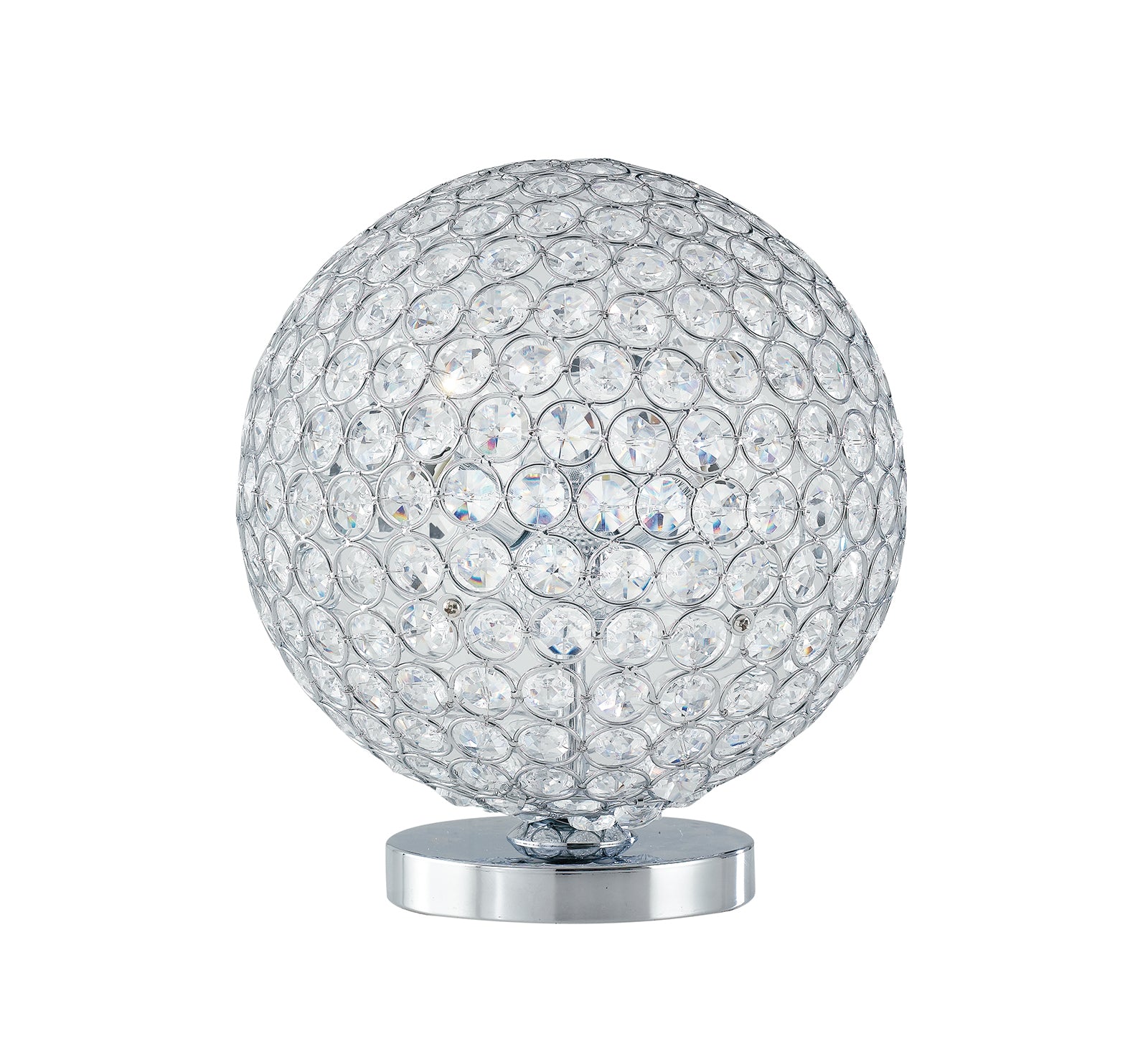 "Lampada da tavolo PLANET in metallo cromato e cristalli"