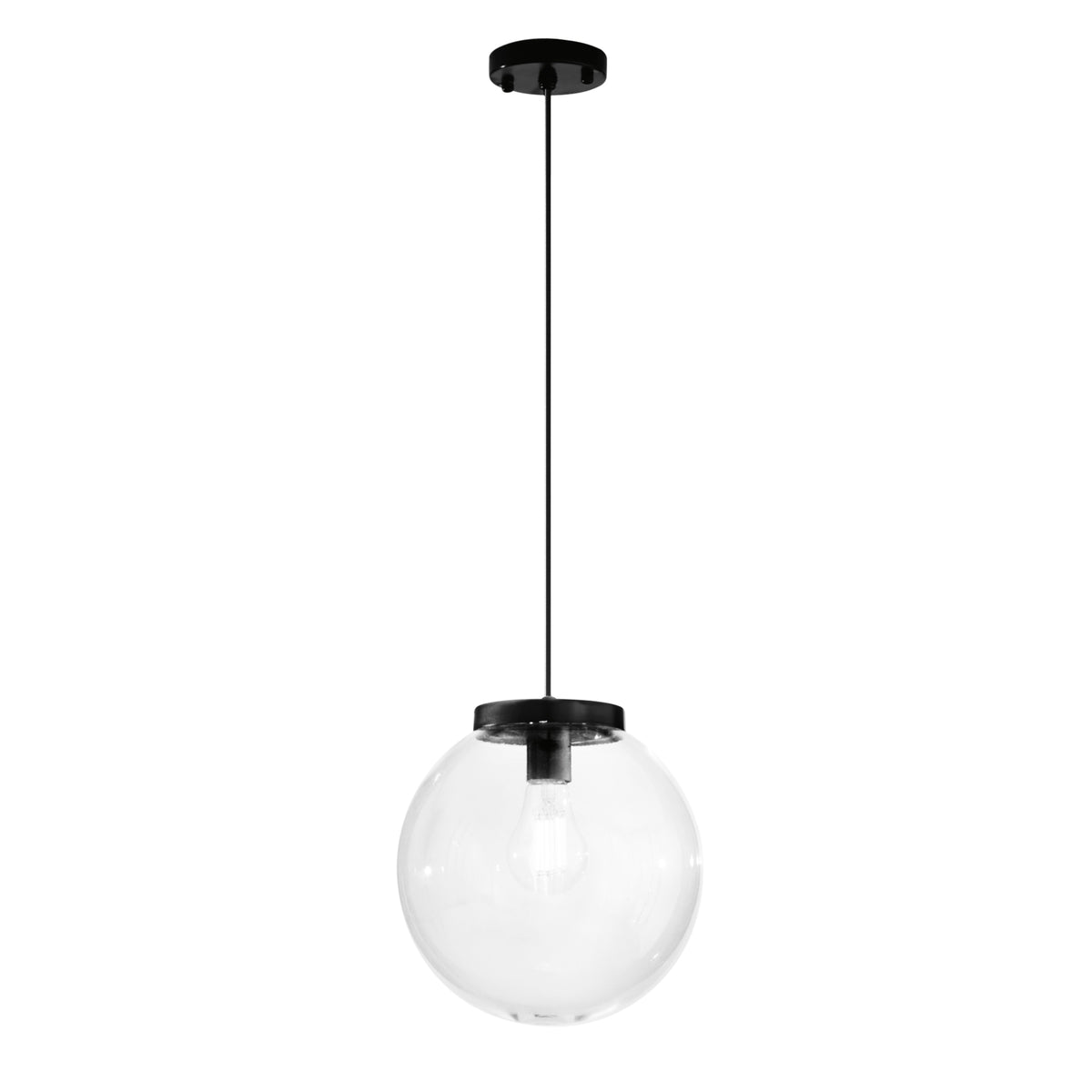 "Sospensione da esterno POLLY con struttura in plastica nera e sfera trasparente 25cm"