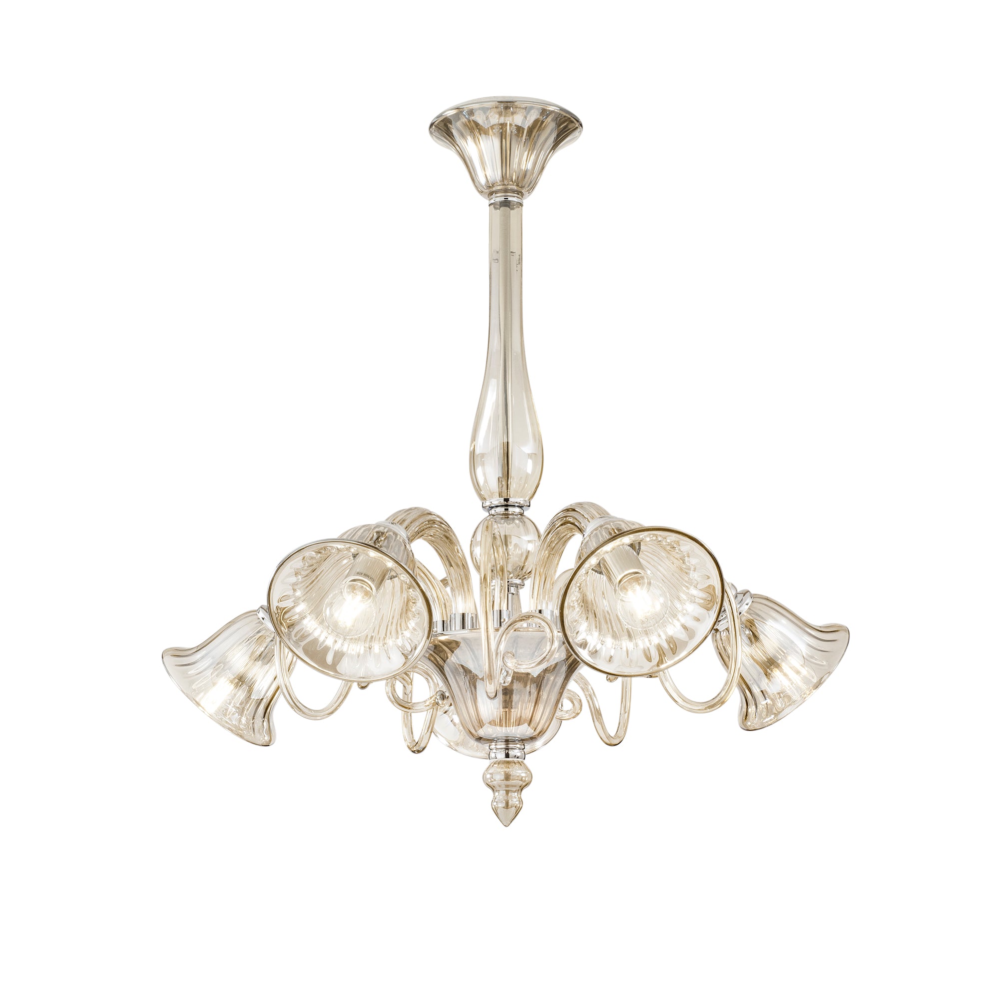 "Lampadario POSEIDON in vetro champagne con 5 diffusori"