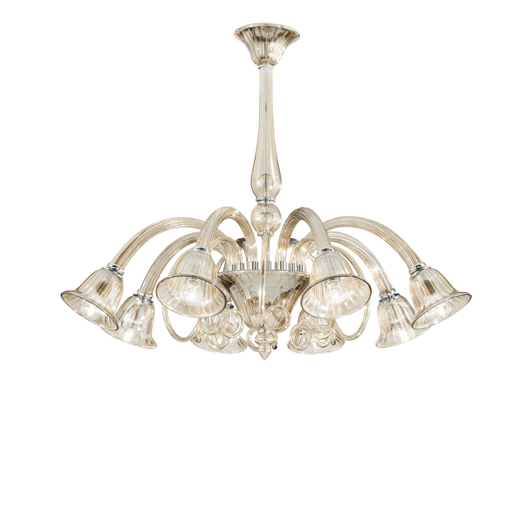 "Lampadario POSEIDON in vetro champagne con 8 diffusori"
