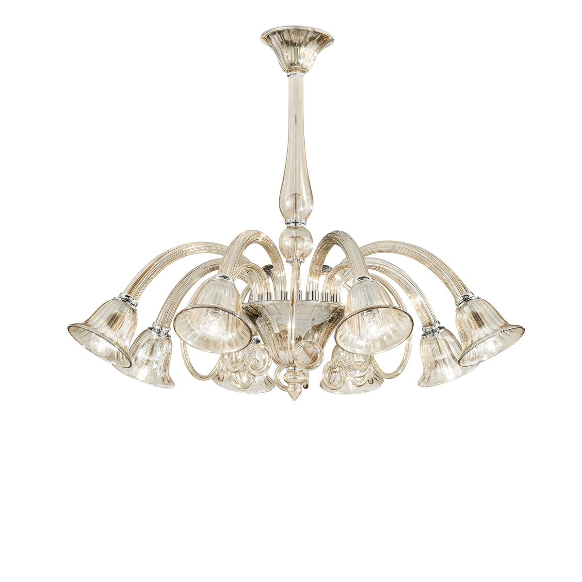 "Lampadario POSEIDON in vetro champagne con 8 diffusori"