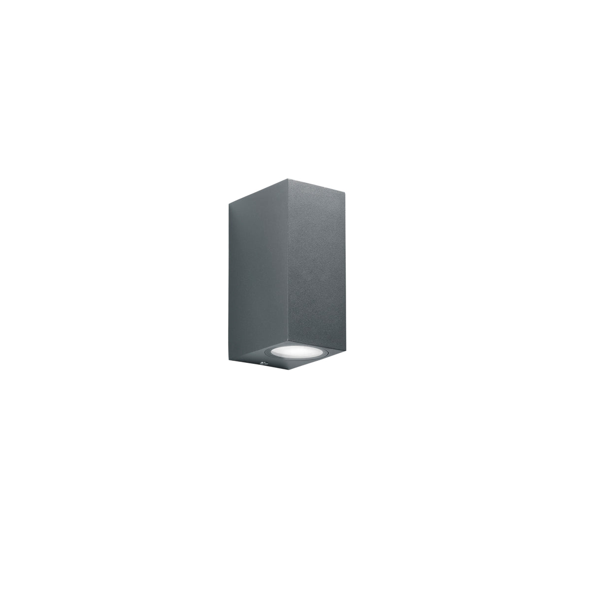 "Applique da esterno QUBO in alluminio antracite con luce biemissione h 151mm."